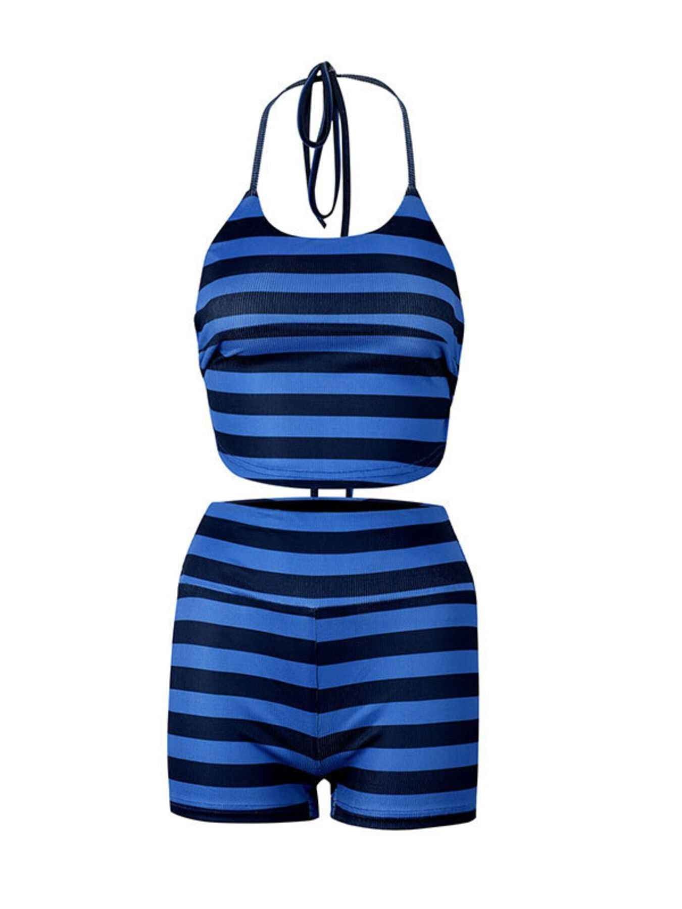 Striped Halter Neck Top and Shorts Set