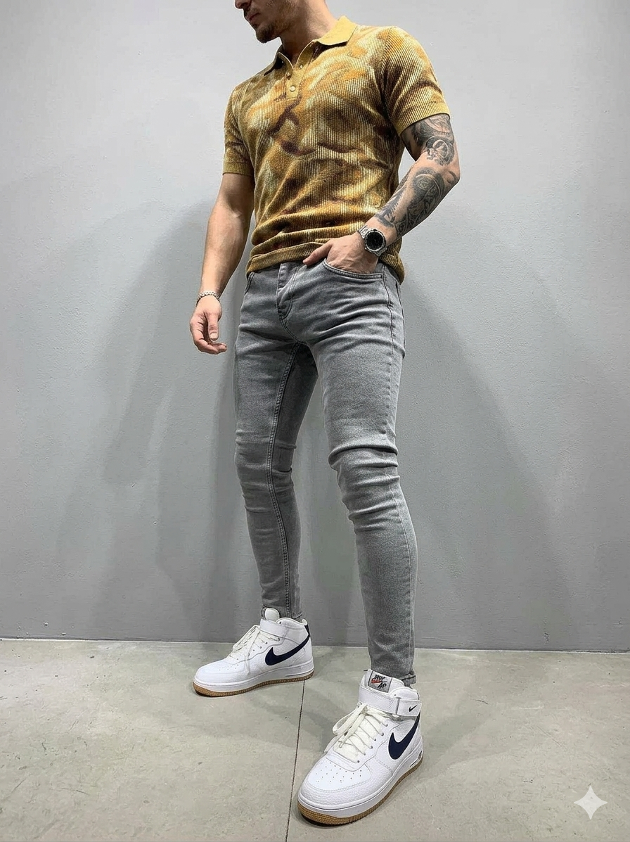 Stretch Skinny Jeans for Men - Mid Rise Tapered Slim Fit Denim