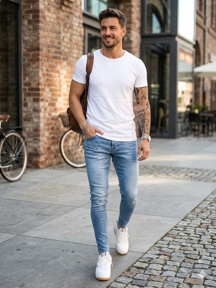 Stretch Skinny Jeans for Men - Mid Rise Tapered Slim Fit Denim
