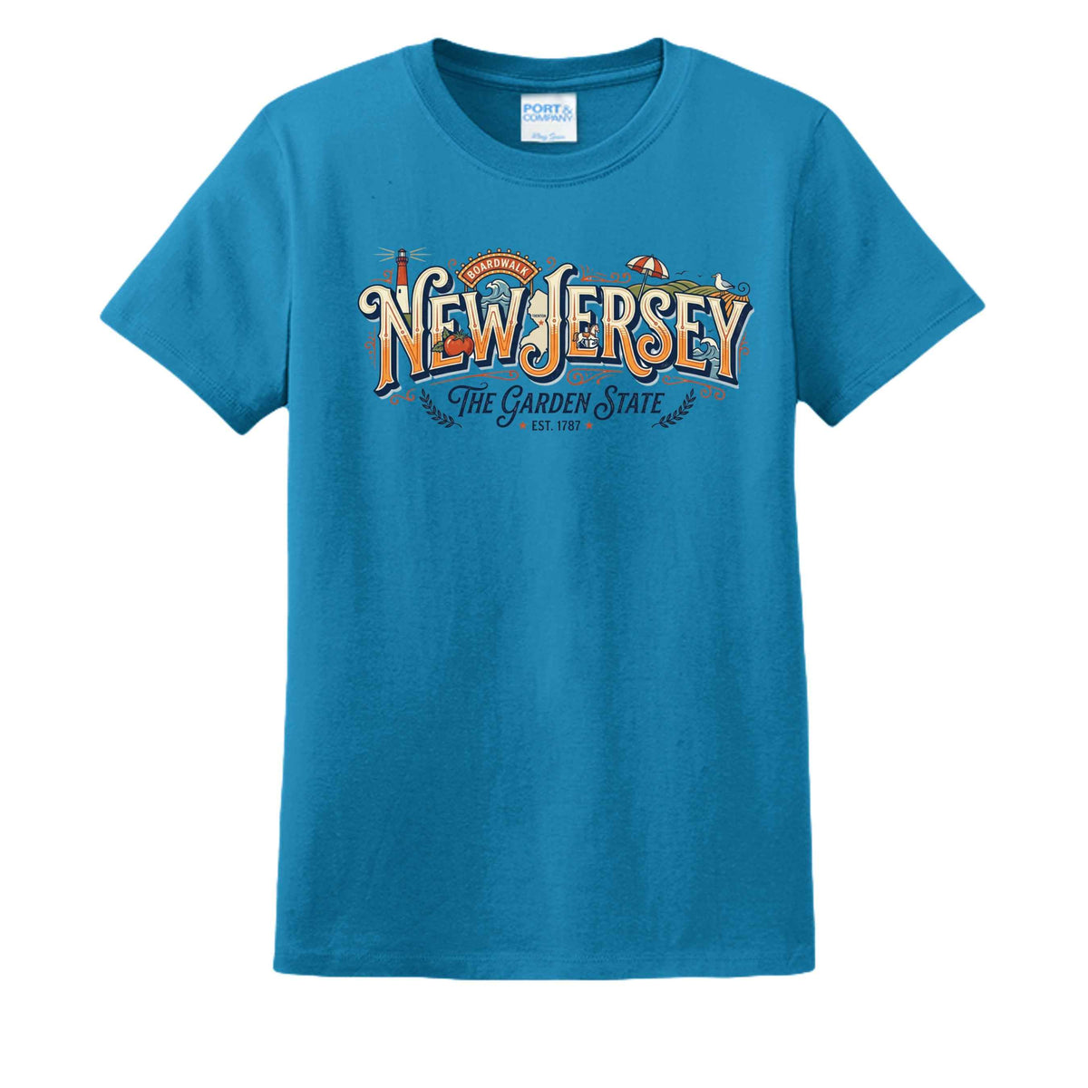 Vintage New Jersey Garden State Boardwalk Graphic Tee - Cotton Fitted T-Shirt