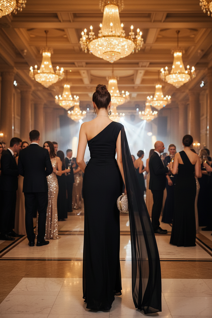 One-Shoulder Evening Gown - Gala Ballroom Rear