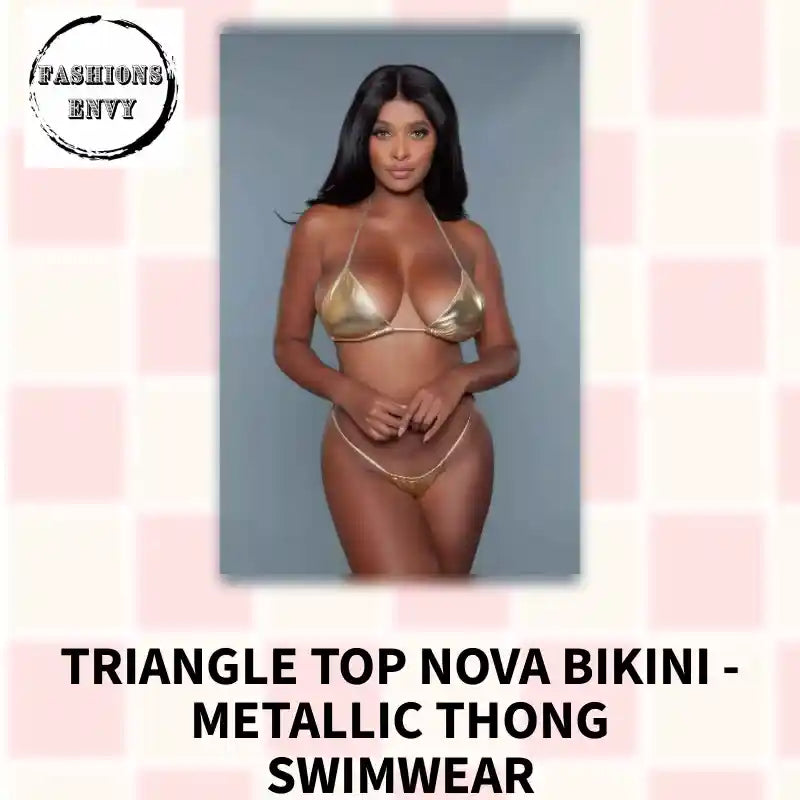 Load video: Triangle Top Nova Bikini - Metallic Thong Swimwear by@Outfy