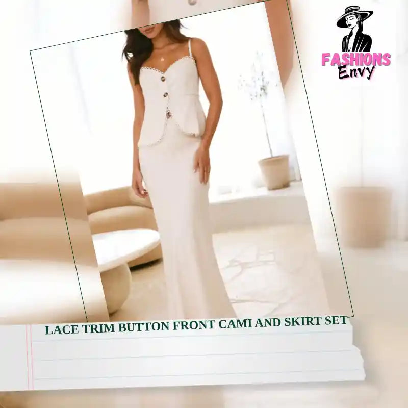 Load video: Lace Trim Button Front Cami and Skirt Set by@Outfy