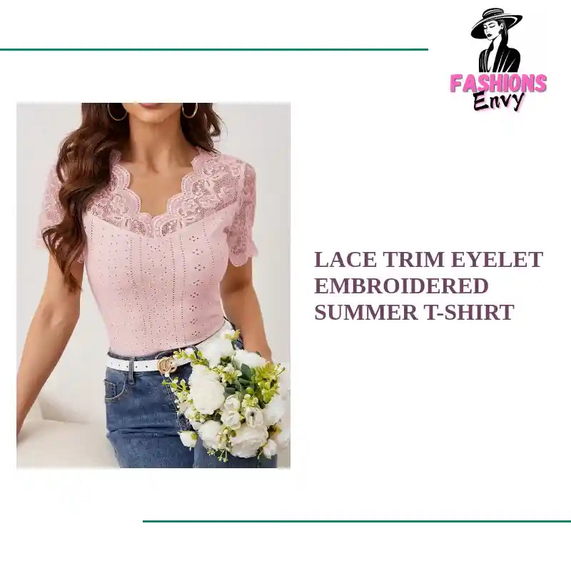 Load video: Lace Trim Eyelet Embroidered Summer T-Shirt by@Outfy
