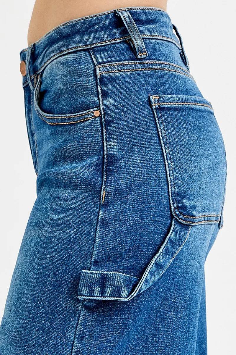 RISEN Full Size High Rise Wide Leg Patch Detailed Jeans - Fashions Envy