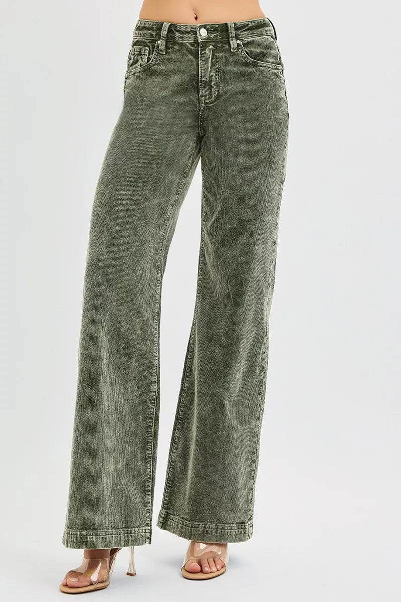 RISEN Full Size High Rise Wide Leg Corduroy Jeans - Retro Style Denim - Fashions Envy
