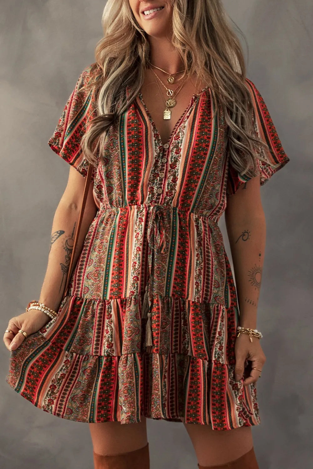 Striped Round Neck Short Sleeve Top and Pants Set