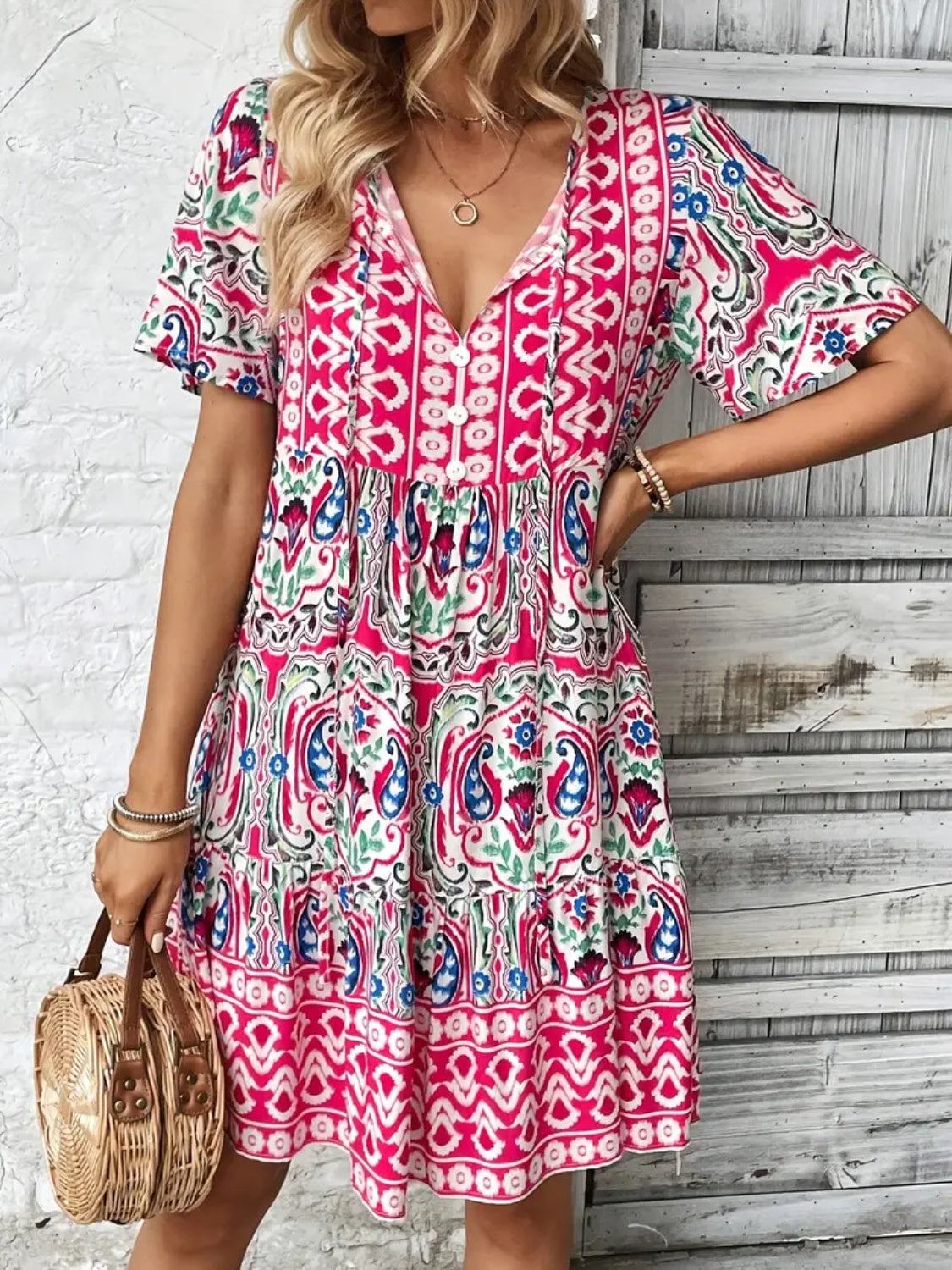 Mini Shirt Dress - Long Sleeve Button Up Style
