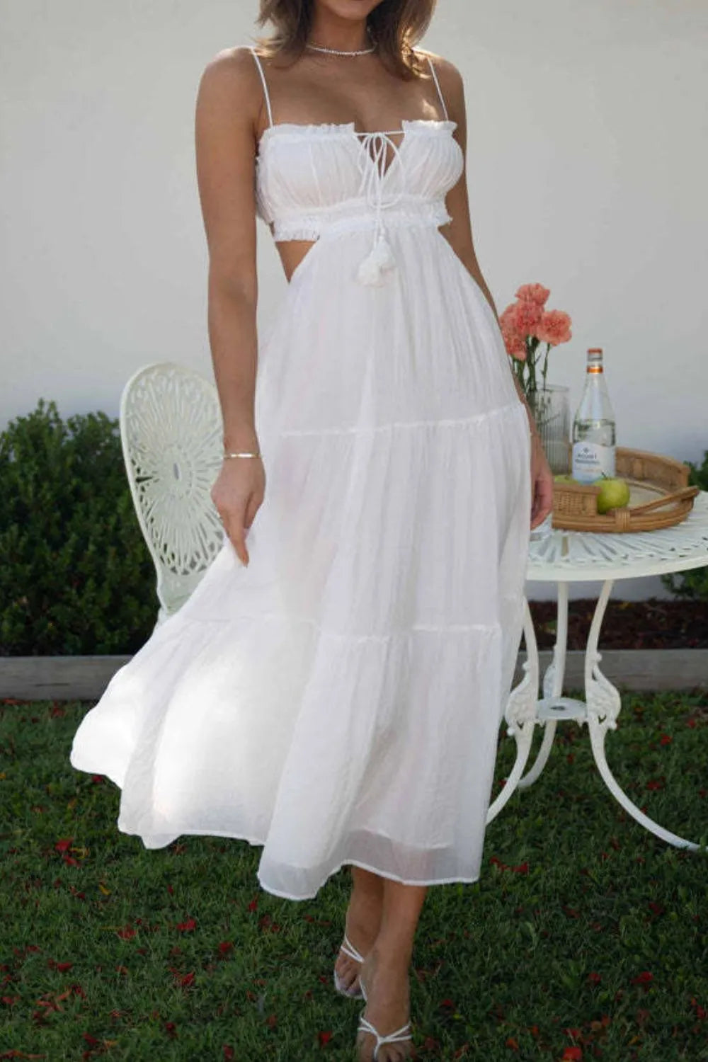Lace Beach Dress - V-Neck Sleeveless Summer Dress with Pockets