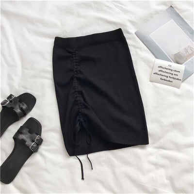 High Waist Knit Skirt - Ribbed Stretch Bodycon Mini
