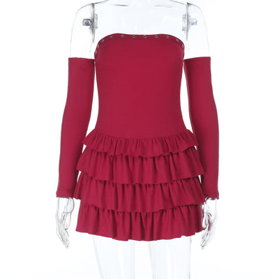 Asymmetric Bodycon Mini Dress - Long Sleeve Knit - Fashions Envy