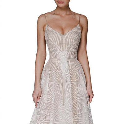 Spaghetti Strap Embroidered Prom Gown - Ball Dress