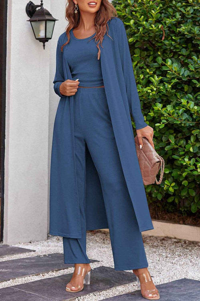Drawstring Tank - Long Sleeve Cover Up and Pants Set