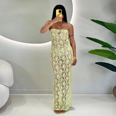 Lace Tube Top Dress - See-Through Elegant Style - Fashions Envy