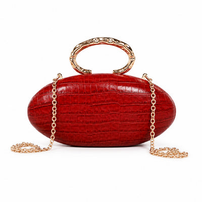 Crocodile Pattern Evening Bag - Oval Handle & Chain Strap