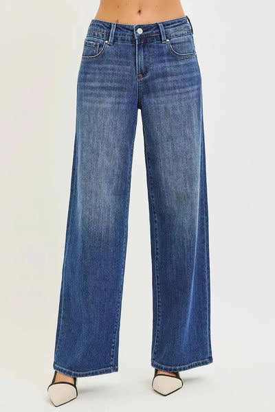 RISEN Slouchy Baggy Jeans - Dark Wash Full Length