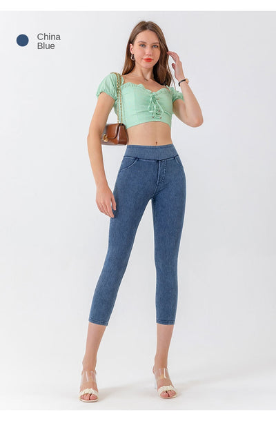 Denim Look Capri Jeggings - Slim Fit Stretch Tummy Control Legging