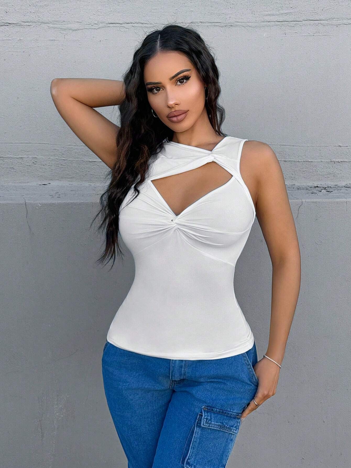 White Cutout Twist Tank Top - Sleeveless Slim Fit Cami