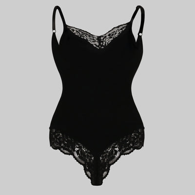 Lace Detail Thong Bodysuit - Tummy Control Shapewear