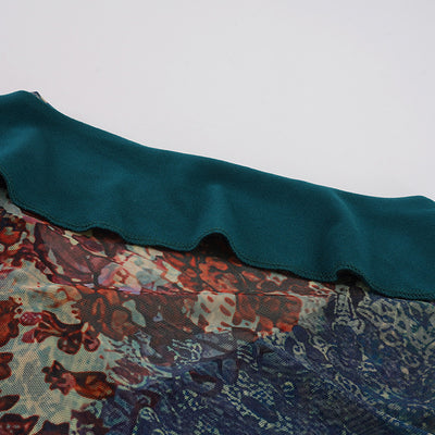Floral Mesh V-Neck Top - Bell Sleeves & Shaped Hem