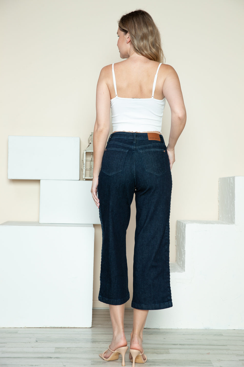Judy Blue Full Size Side Seam Braid Detail Crop Wide Leg Jeans - Fashions Envy