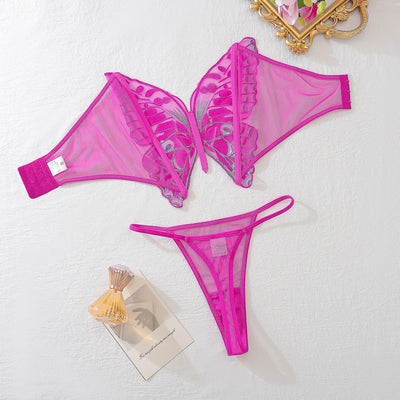 Mesh Lingerie Set - Embroidered Bow Detail
