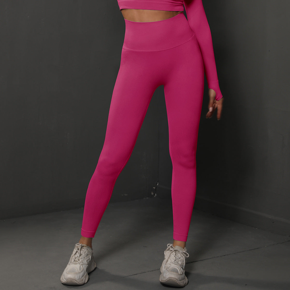 High Waist Workout Leggings - Ribbed Waistband and Ankle Fit