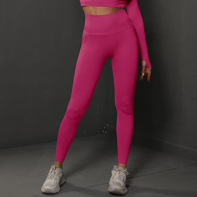 High Waist Workout Leggings - Ribbed Waistband and Ankle Fit