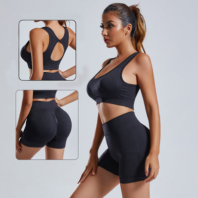 2PC Yoga Set - Seamless Sports Bra & Shorts Workout Set - Fashions Envy