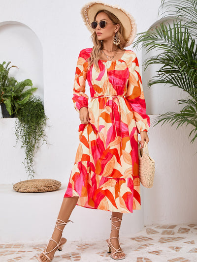Floral Printed Long Sleeve Midi Dress