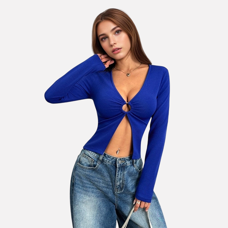 European and American women's sexy deep V-neck T-shirt with unique design niche crop top