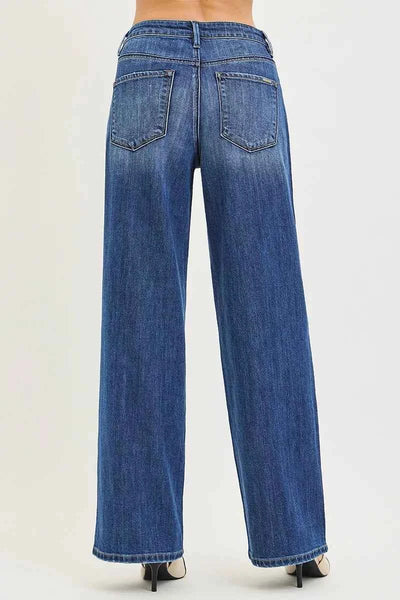 RISEN Slouchy Baggy Jeans - Dark Wash Full Length