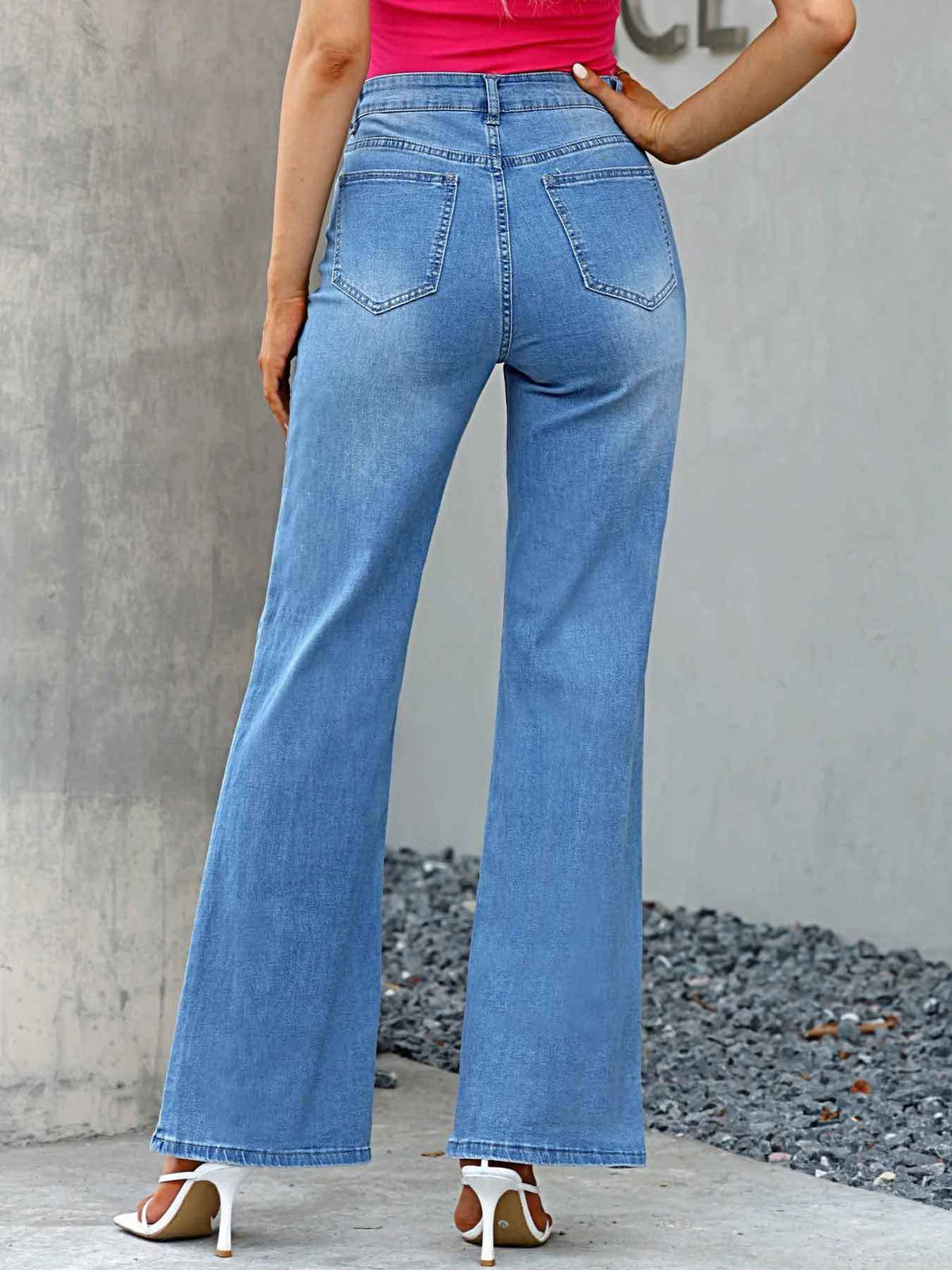 High-Waisted Flare Jeans - Front Slits & Seamed Legs