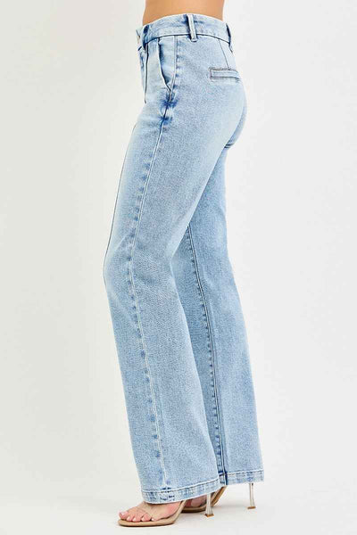 RISEN Tummy Control High Rise Straight Jeans - Pin Tuck