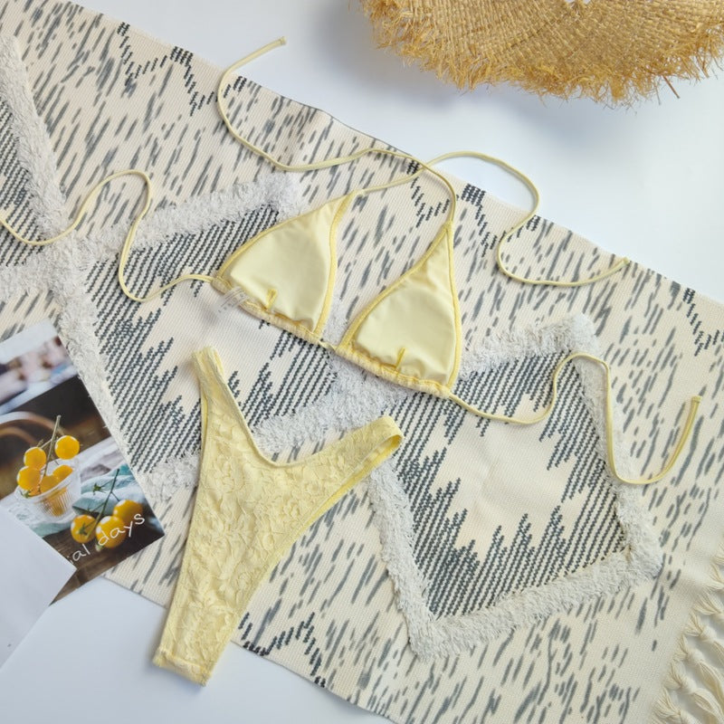 Lace Triangle Halter Bikini Set - Three Piece with Mini Skirt