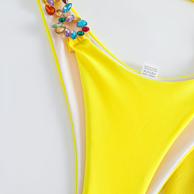 Three-Piece Bikini Set - Rhinestone Embellished Swimsuit - Fashions Envy