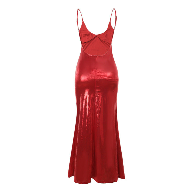 Halter Evening Dress - Waist Cinching Sparkle Gown - Fashions Envy