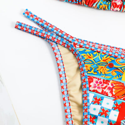 Colorful Floral Bikini Set - Triangle Top Chain Charm