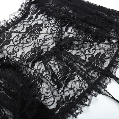 Black Lace Cropped Top - Dramatic Flared Sleeve Shrug