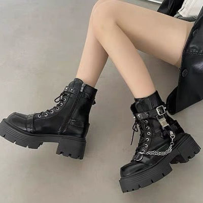 Martin Boots - Black Thick Sole Mid-Calf Platform