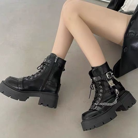 Martin Boots - Black Thick Sole Mid-Calf Platform