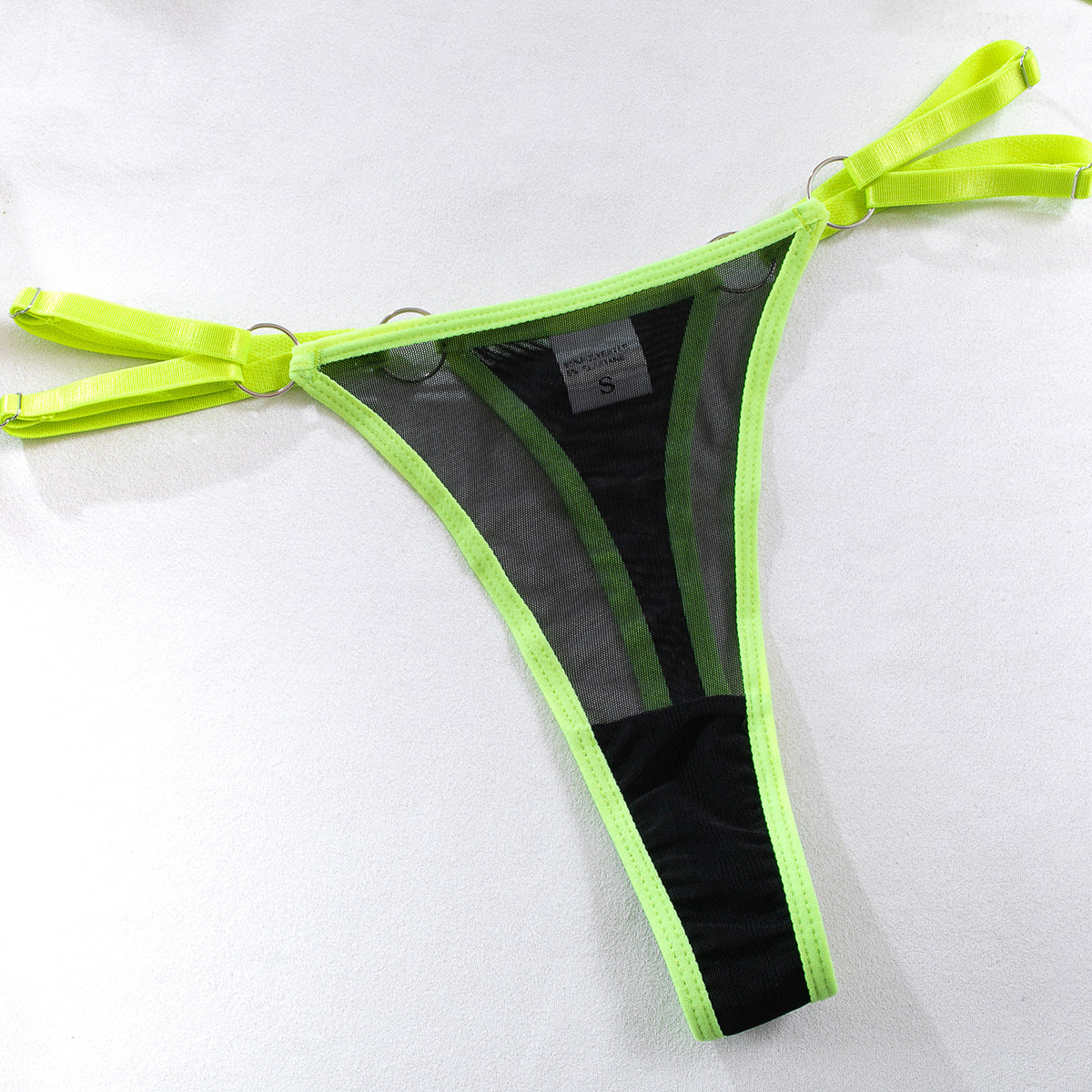 Mesh Garter Lingerie Set - Cross Straps And Ring Details