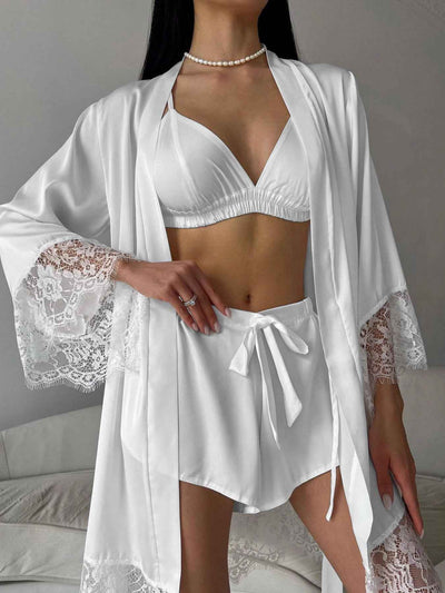 Shorts Lounge Set - Cami and Lace Trim Cardigan