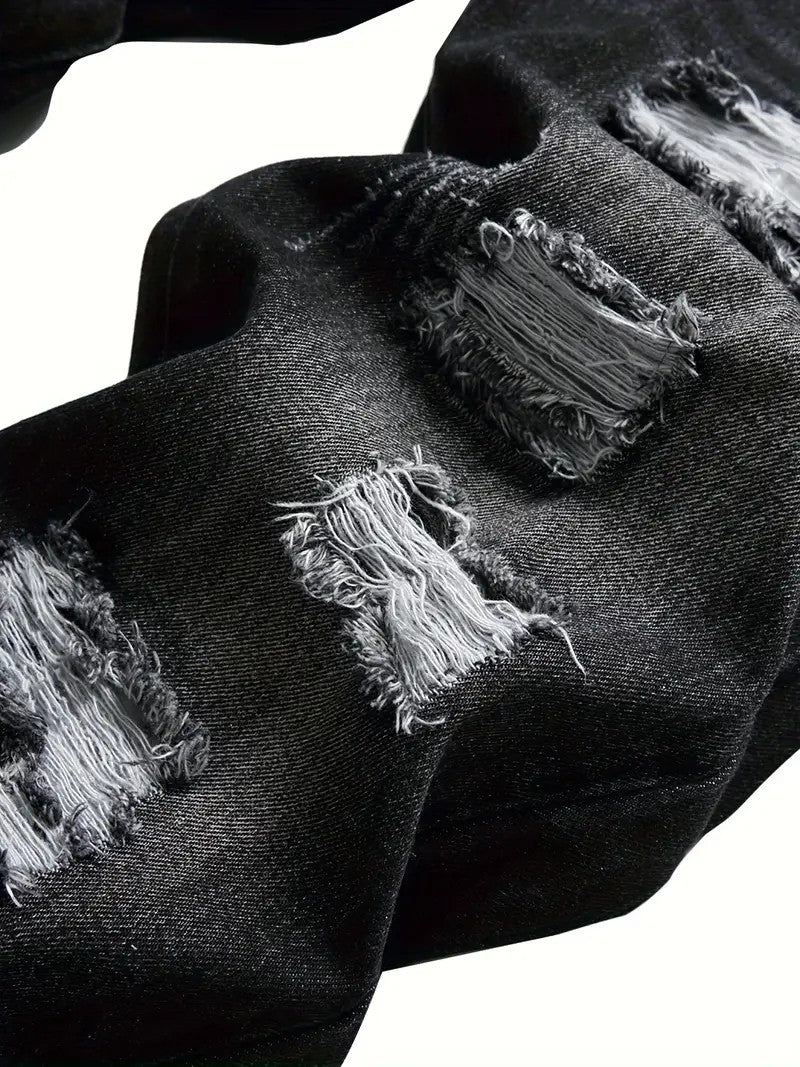 Shanxi Destroyed Vintage Black Denim Pants – Stretchy Ripped Streetwear
