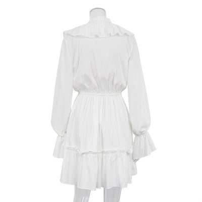 V-Neck Pleated Ruffle Long Sleeve Y2K Mini Dress
