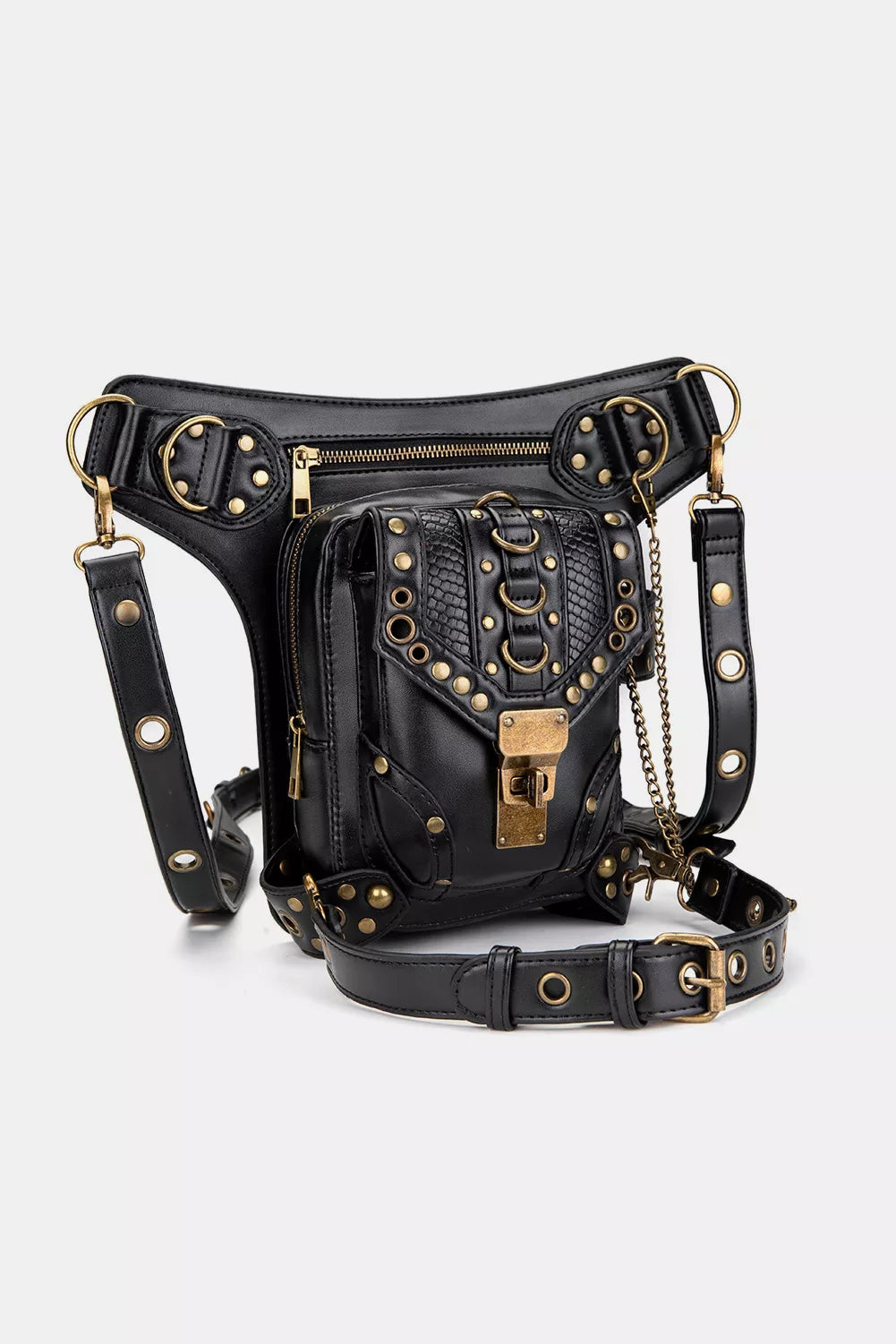 Steampunk Rivet Decor Multipurpose Crossbody Bag - Fashions Envy