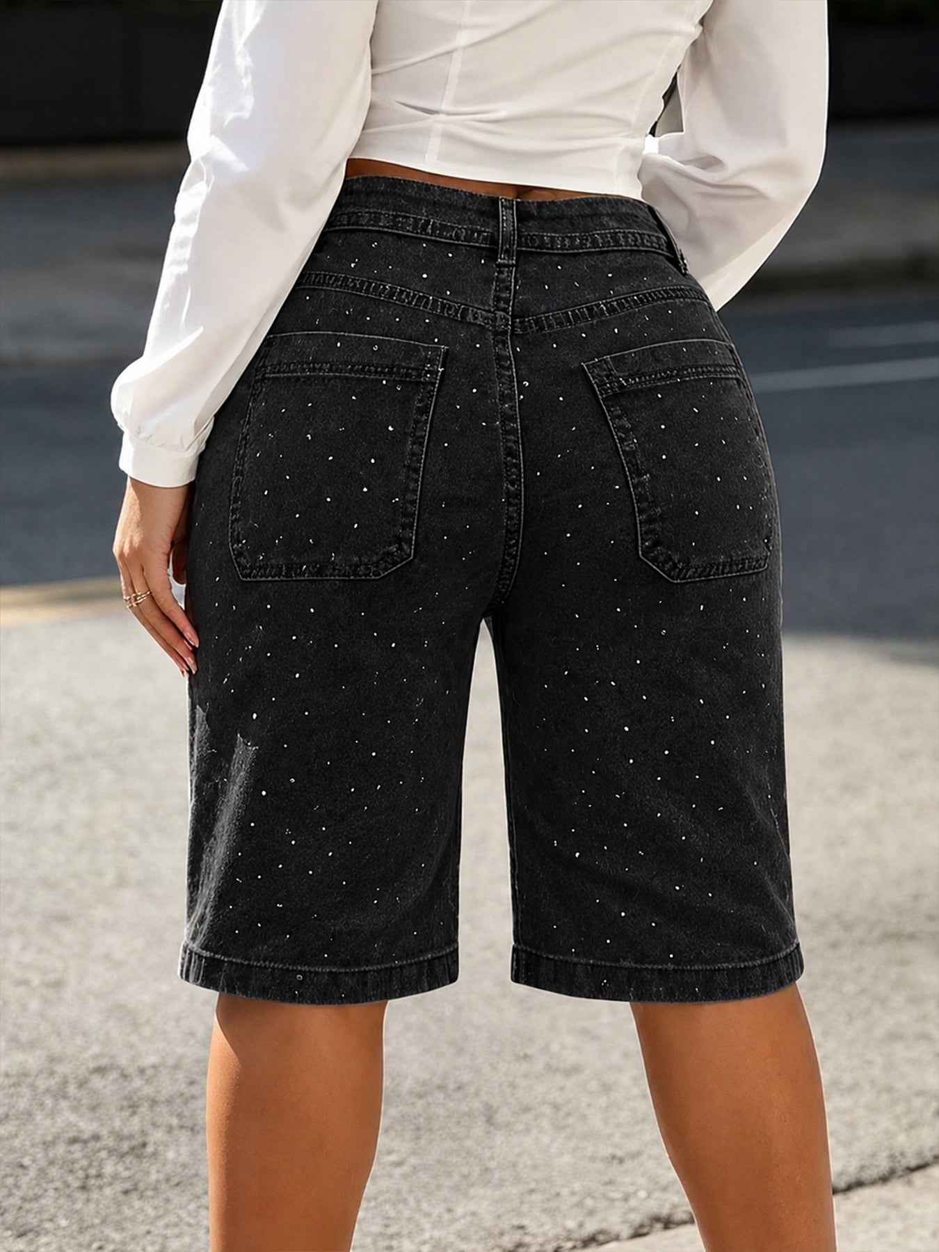 New Summer Women's Rhinestone-embellished, Loose-fitting Straight-leg Cropped Jeans, Includes A Belt, Comfortable Fit, Summer Outfits For Women