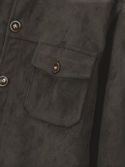 Men's Faux Suede Jacket - Button Front Chest Pockets