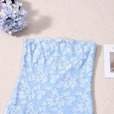 Strapless Backless Maxi Dress - Burnt Floral Blue - Fashions Envy