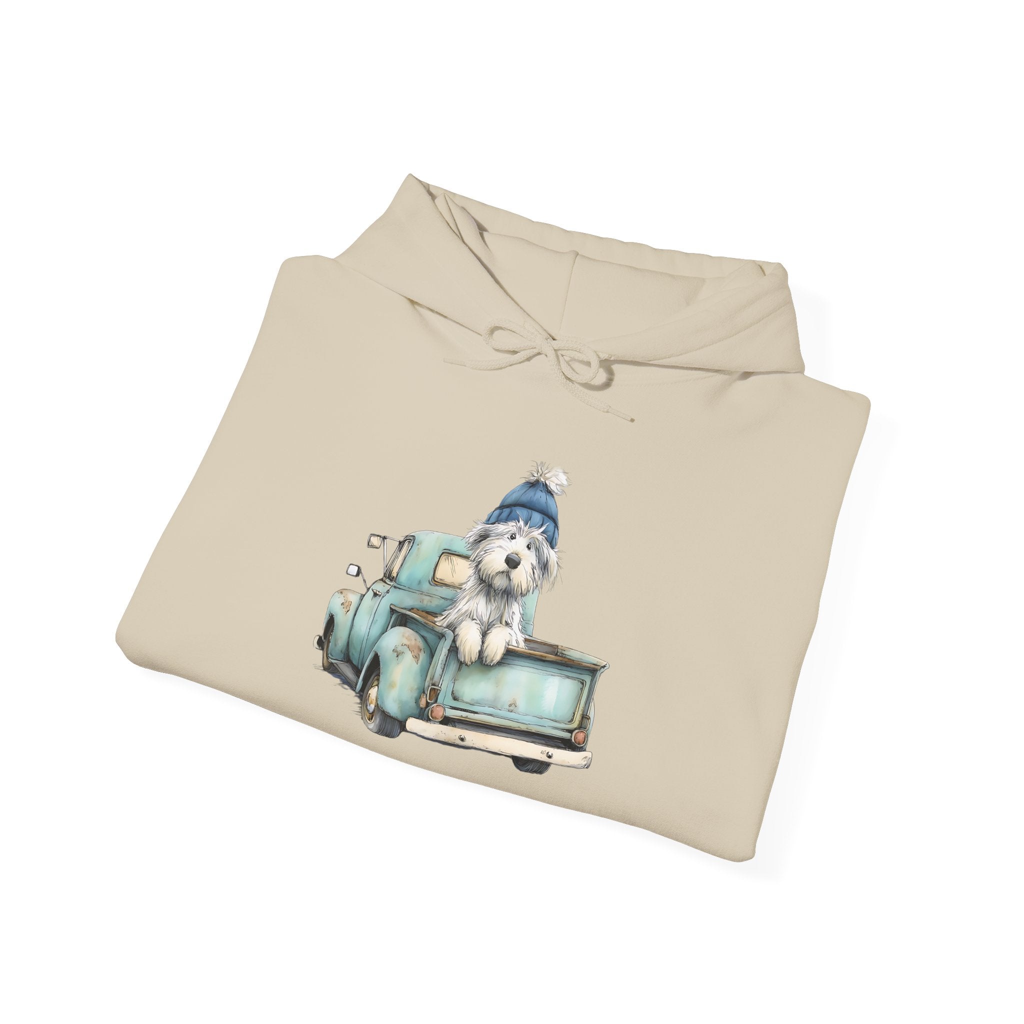 Vintage Truck Pup Hoodie - Cozy Winter Dog Lover Sweatshirt